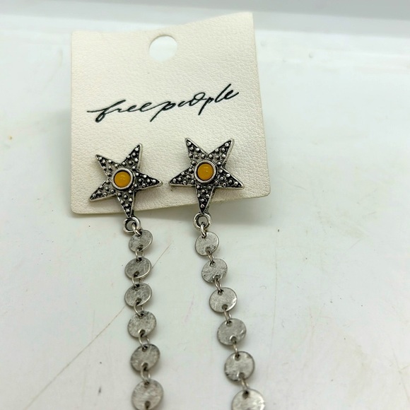Free People Atlas Dangle Earrings Silver Tone Star Stud Earrings 8” Drop Disks - Picture 4 of 6